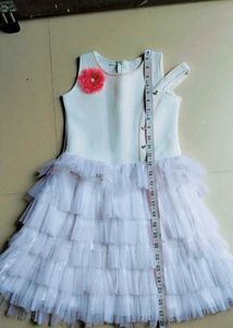 Girls White Net Frill Frock | Size as per Measurem