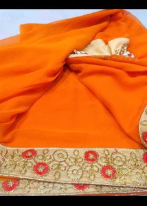 Orange Embroidered Saree,