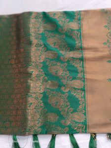 Elegant Teal &amp; Gold Silk Saree