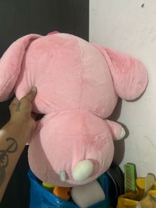 Sanrio My Melody plush toy wearing a pink hooded