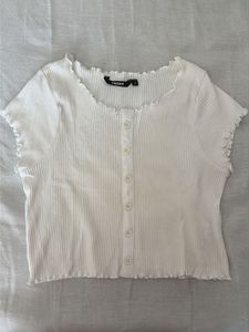 Ribbed Button-Up Crop Top