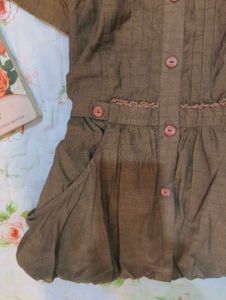 Unique Brown Button-Up Tunic Top