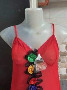 Vibrant Red Lace Trim Nightgown