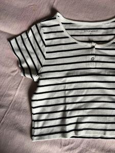 Westside White Horizontal Striped Top Size-L
