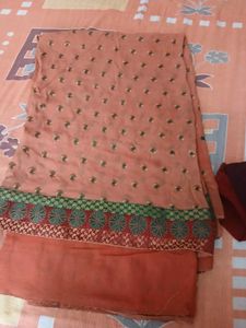 Elegant Peach Embroidered Saree