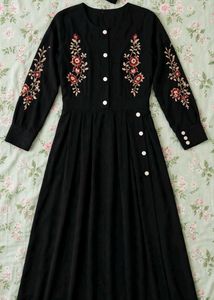 Embroidered Black Abaya Dress