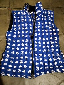 Cute Blue Vest with White Stars and Flowers