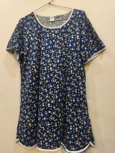 *Navy Blue Floral Print Cotton Night Suit for Wome
