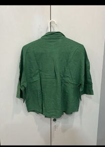H&amp;M Green Linen-Blend Oversized Shirt