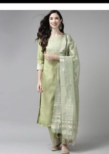 Elegant Green Silk Kurta Set with Dupatta