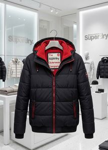 Superdry Padded Hooded Jacket - Black/Red