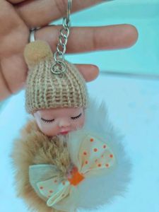 3 Cute Baby Doll Pompom Keychain
