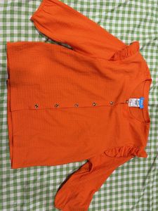 Bright Orange Textured Button-Up Top