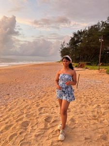 Blue Floral Strapless Dress