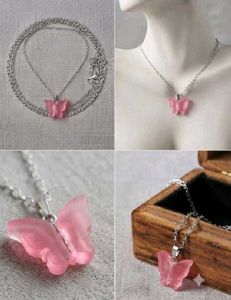 Cute Pink Butterfly Pendant Necklace