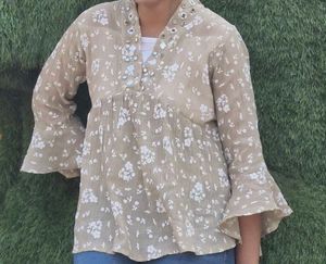 Chic Floral Print Kurta with Mirror Work