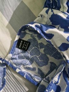 Blue Floral Cut-Out Midi Dress