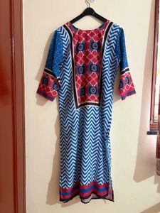 Vibrant Blue &amp; Red Chevron Kurta