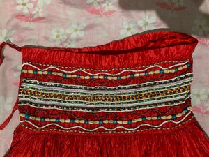 Vibrant Red Embroidered Ethnic Skirt