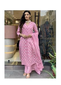 Pink Polka Dot Kurta Set with Palazzo