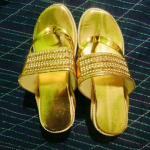 Golden Embellished Flat Sandals