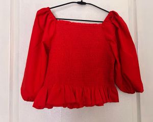 Chic Red Smocked Peplum Top