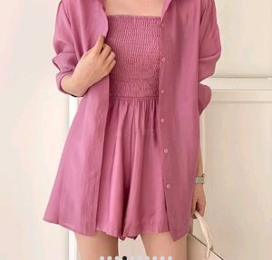 Pink Playsuit And Shirt Set