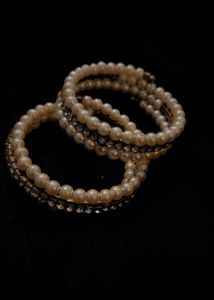 Elegant Pearl and Crystal Coil Bracelets