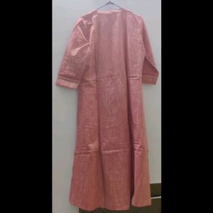 Peach Colour Pure Cotton Embroidered Kurti With Two Pockets