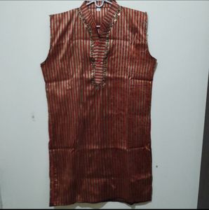 Red And Gold Striped Kurta