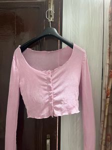 Cute Pink Cropped Long Sleeve Top