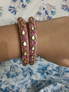 2 Pink Stone Work Bangles