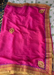 Beautiful Pink Saree with Gold Embroidery