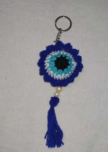 Crocheted Evil Eye Keychain