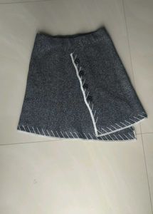 Grey Melange Jersey A-Line Mini Skirt with Buttons