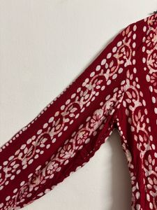 Maroon Printed Short Cotton Kurta