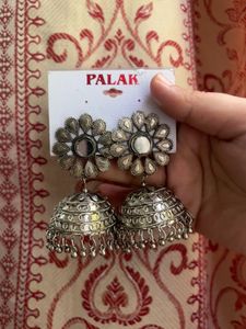 2 pairs of Elegant Silver Jhumka Earrings