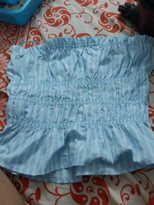 Blue &amp; White Striped Smocked Tube Top