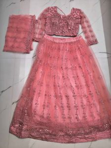 Elegant Pink Sequined Lehenga Choli Set
