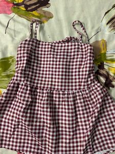 Maroon Gingham Spaghetti Strap Top