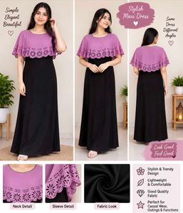 Stylish Black &amp; Mauve Cape Style Long Dress