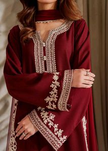 *Maroon Red Kashmiri Embroidered Crepe Silk Straig