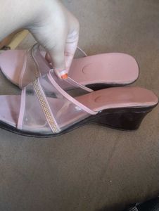 Pink Wedge Sandals with Rhinestone Detail
