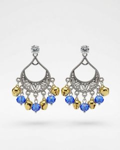 Bohemian Blue Bead & Bell Dangle Earrings