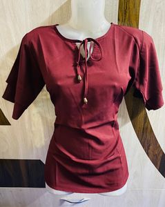 Maroon Tie-Neck Blouse