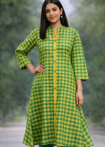 Green & Yellow Checkered Kurta