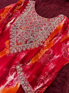 Red Embroidered Kurta Set with Dupatta