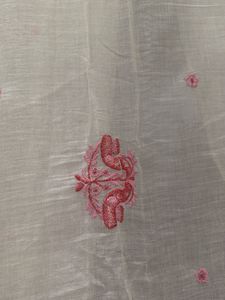 Elegant White pure Mul Kurta with Pink Bird Embroi