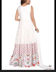 White Anarkali Gown with Floral Print