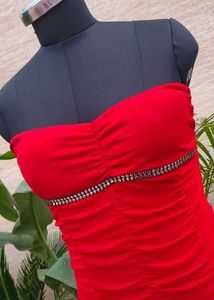 Sparkling Ruched Strapless Red Dress